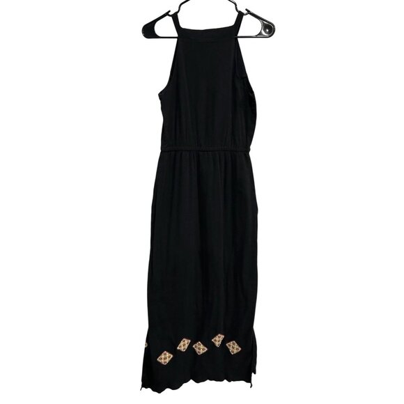 J. Peterman Womens Black Maxi Dress Embroidered Details Halter Neckline Sz 2 - Picture 2 of 9
